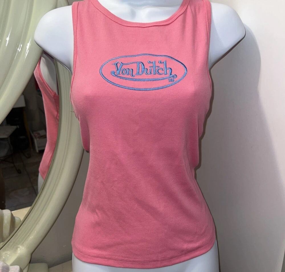 NWT Y2K Von Dutch Hot Pink Tank Embroidered Logo Ribbed Small